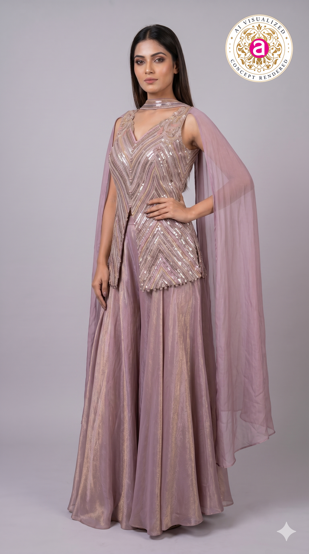 Dusty Mauve Sequined Cape Style Palazzo Set