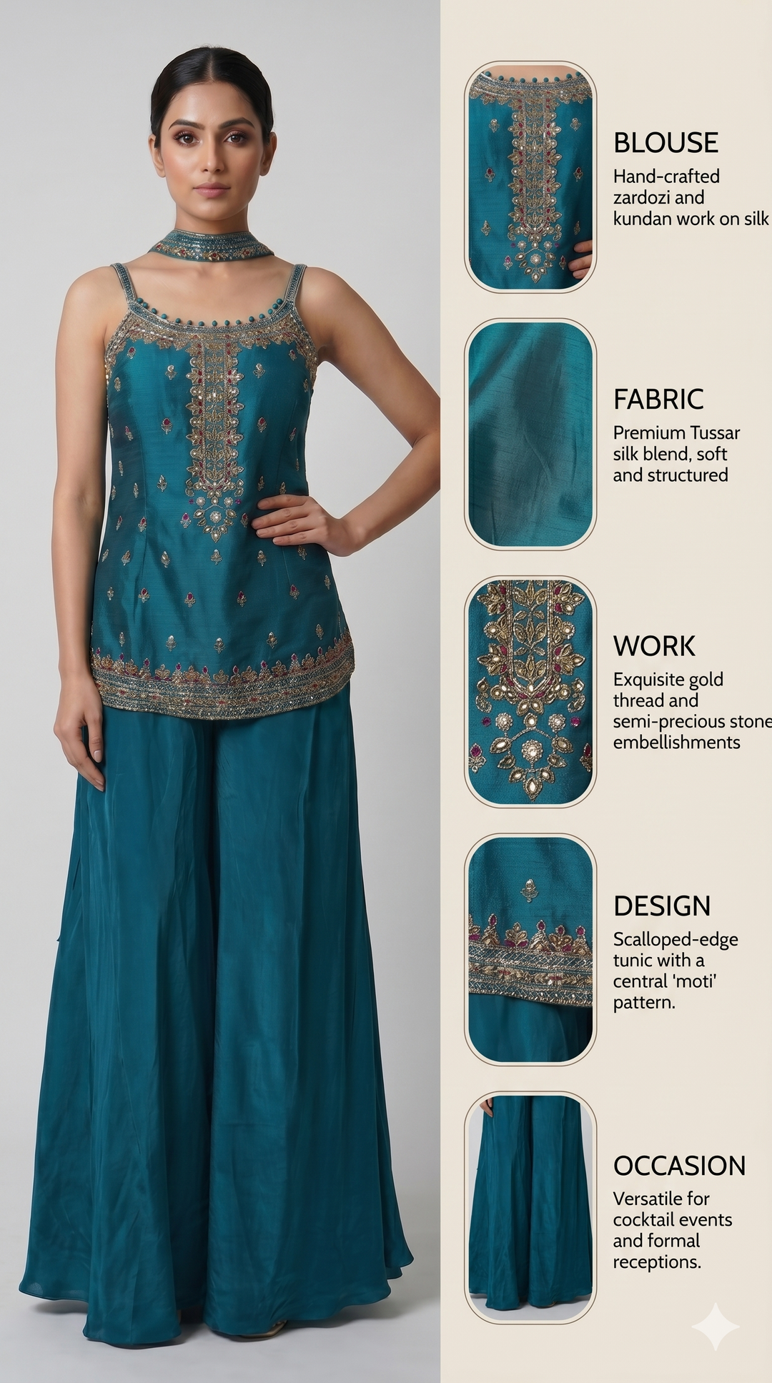 Teal Blue Embroidered Designer Palazzo Set