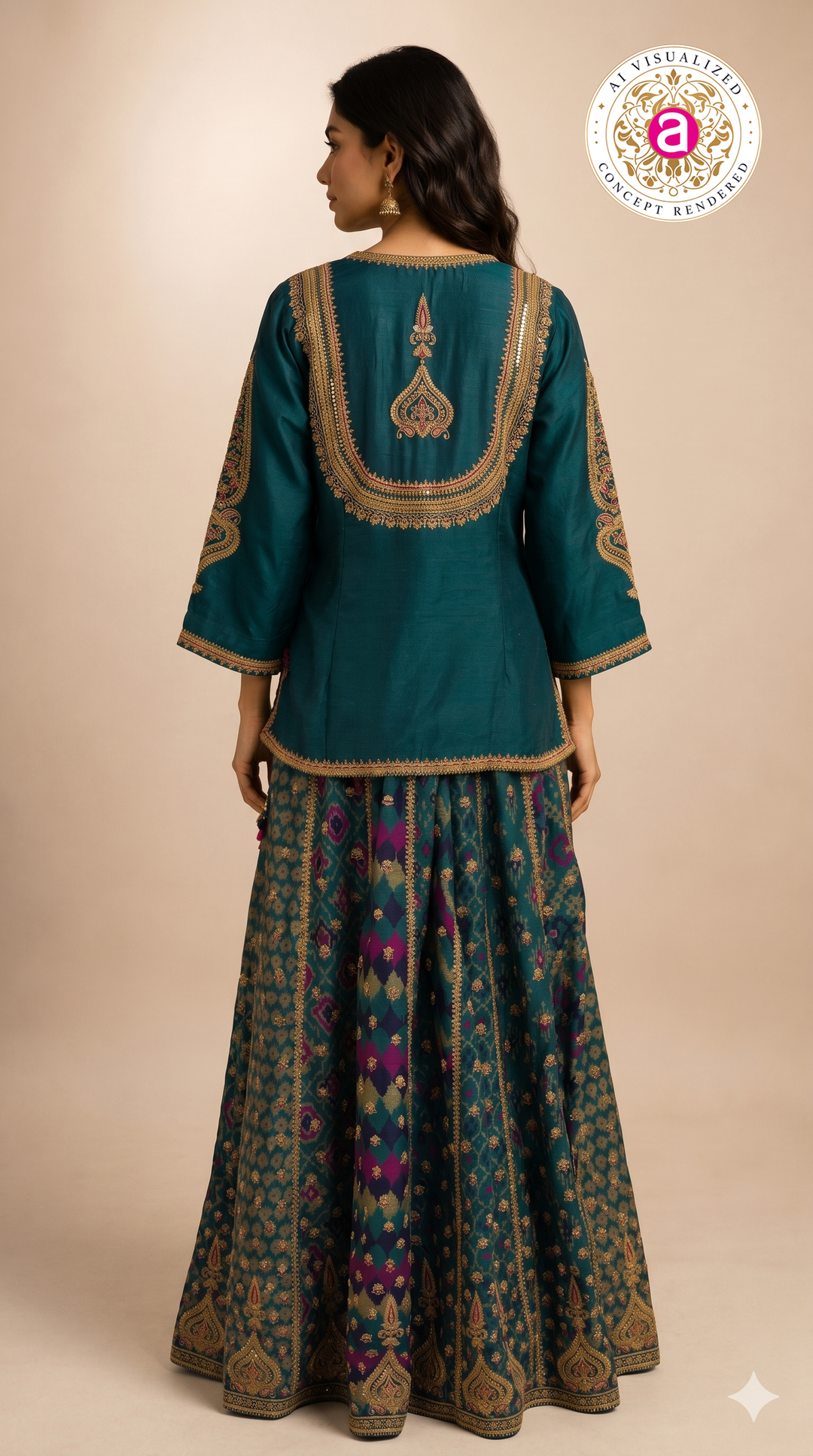 Teal Blue Indo-Western Sharara Set with Embroidered Kurti & Organza Dupatta