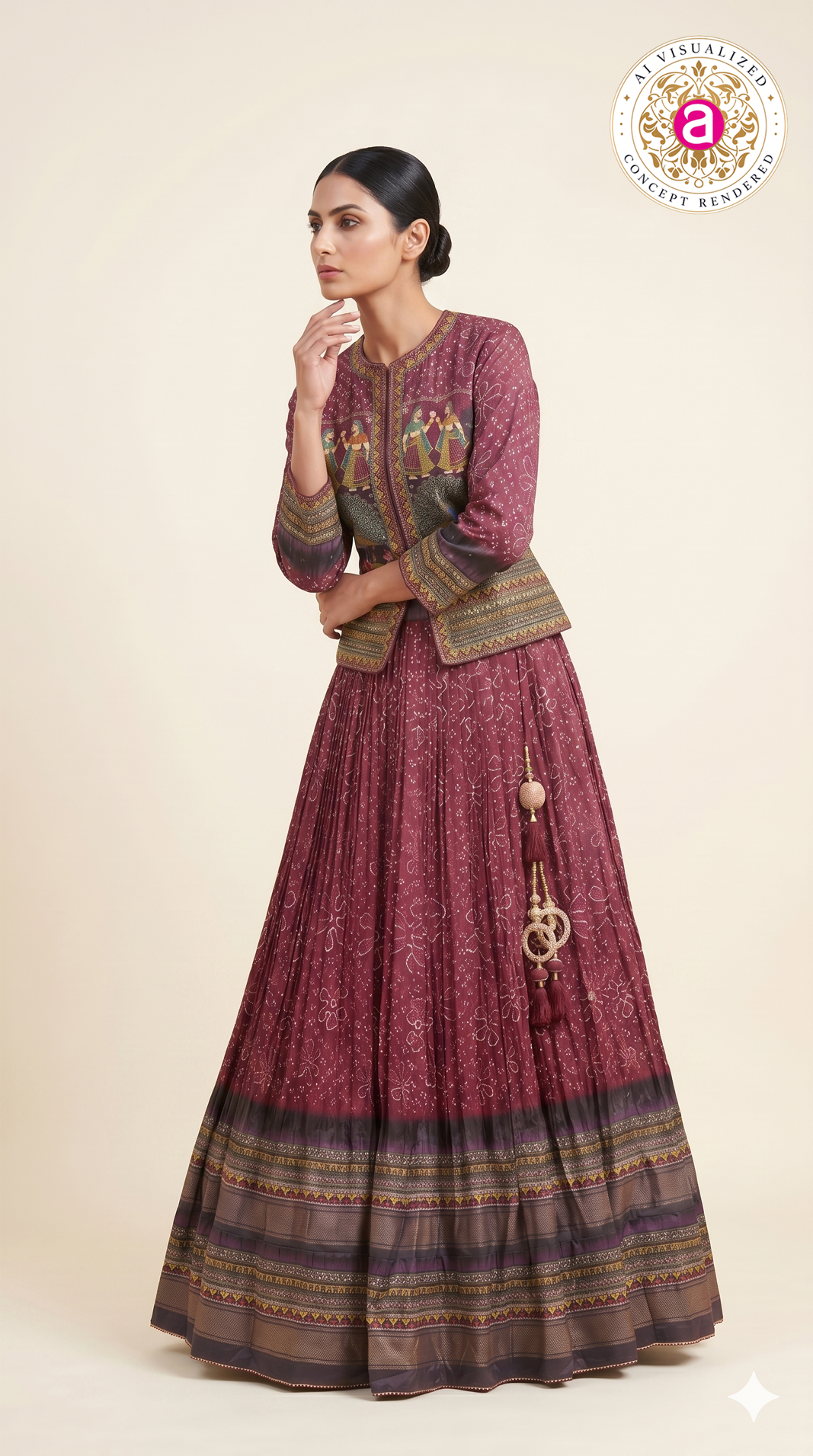 Wine Printed Designer Lehenga Set with Jacket