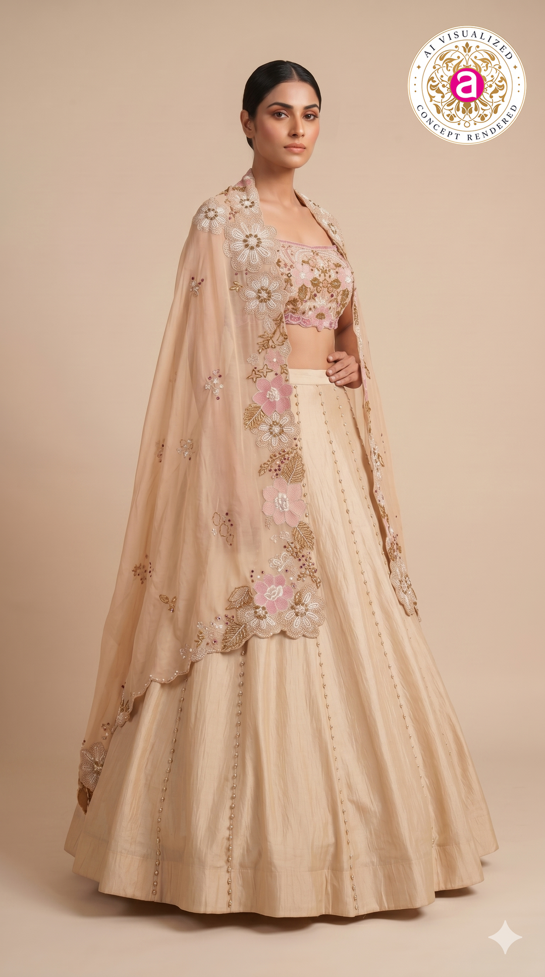 Blush Ivory Floral Embroidered Designer Lehenga Set