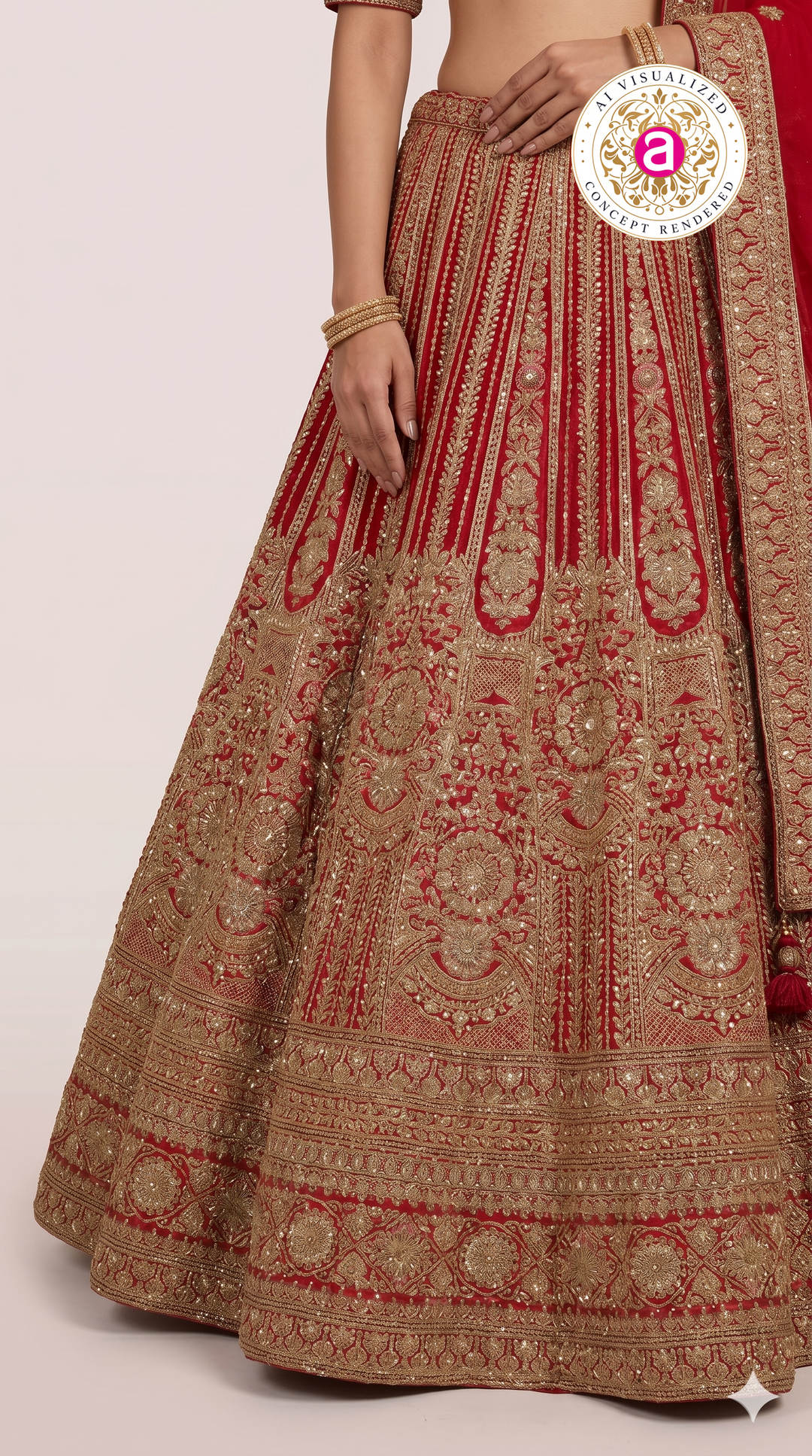 Bridal Red Zari Embroidered Lehenga Choli with Heritage Motifs & Dupatta