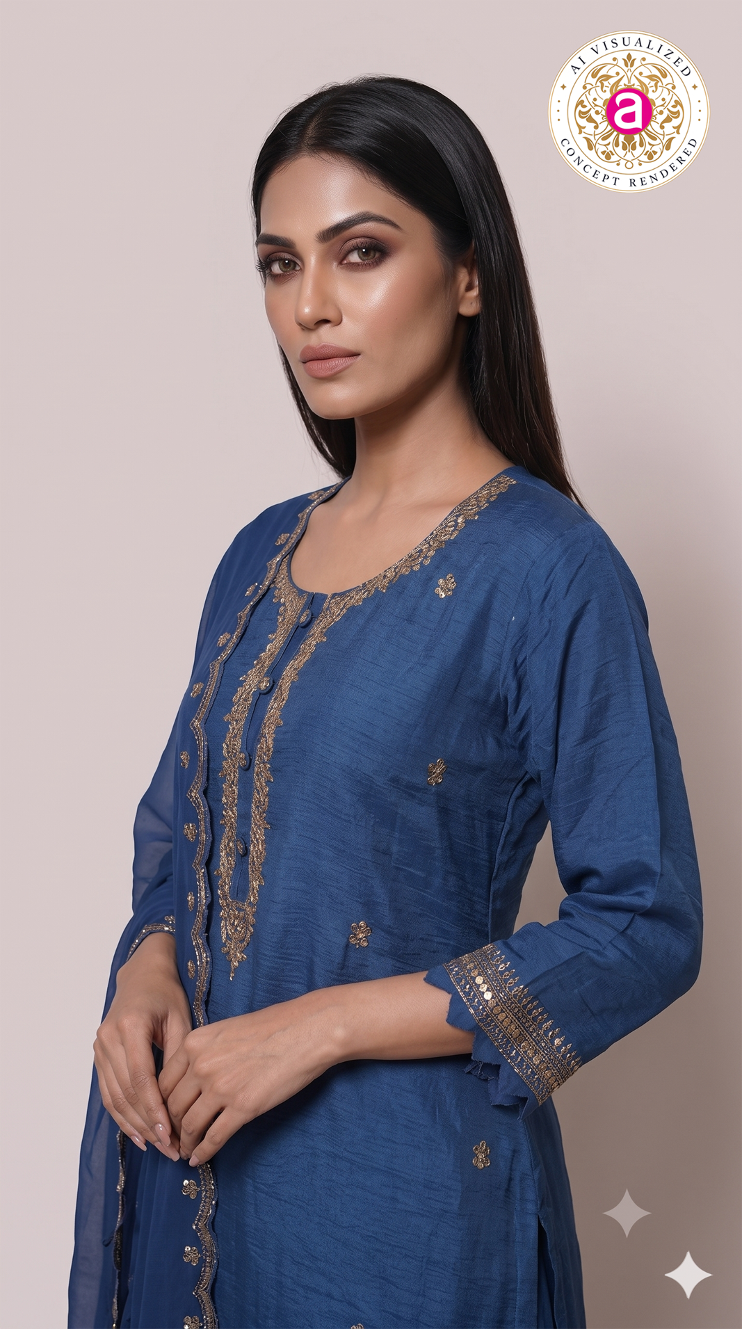 Royal Blue Embroidered Kurta Sharara Set with Dupatta