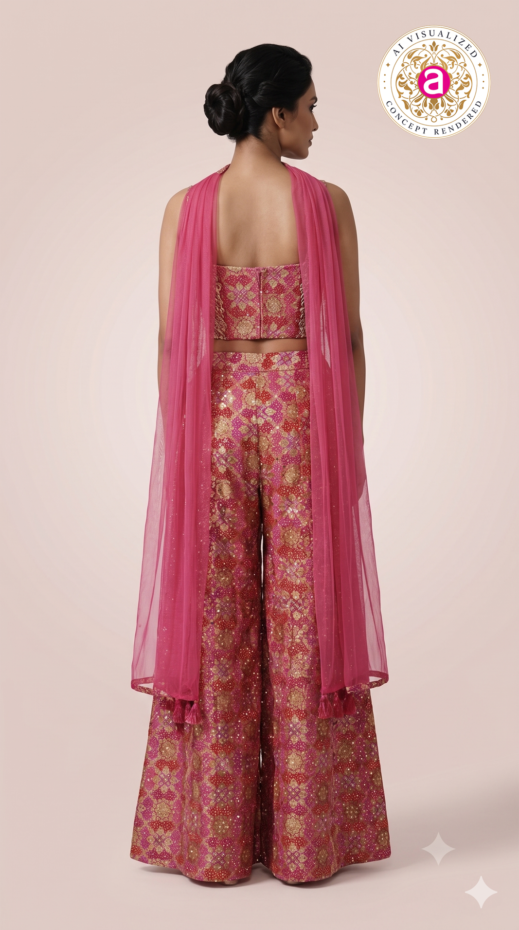 Fuchsia Floral Printed Palazzo Set with Embroidered Cape