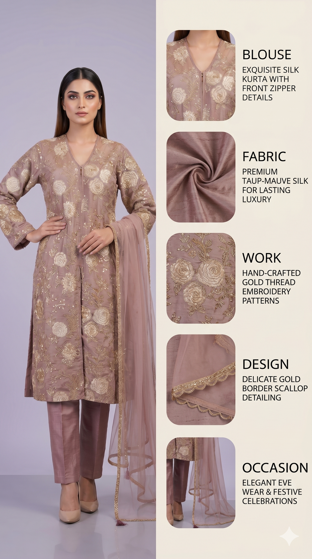 Dusty Rose Floral Embroidered Straight Kurta Set with Dupatta