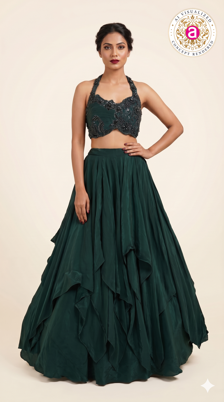 Emerald Green Designer Party Wear Lehenga Set
