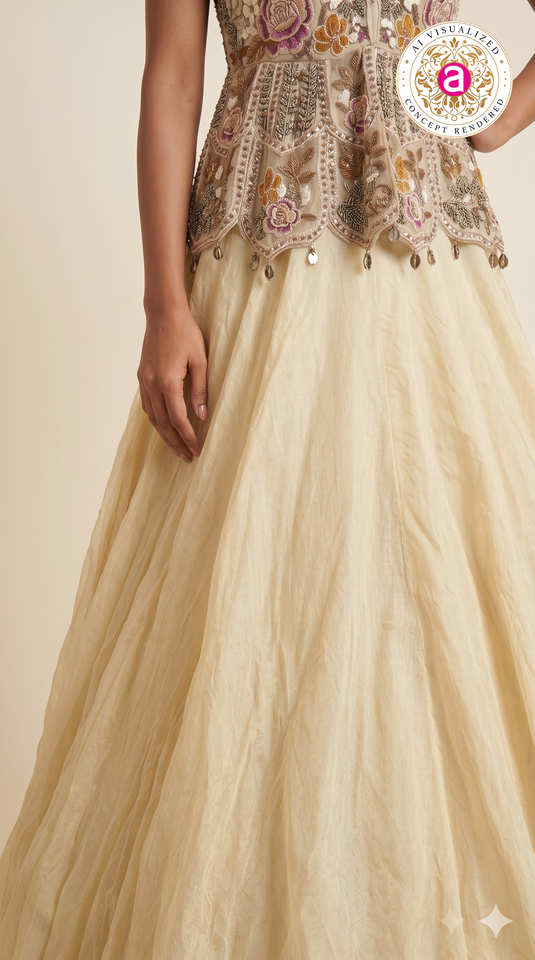 Ivory Floral Embroidered Designer Lehenga Set