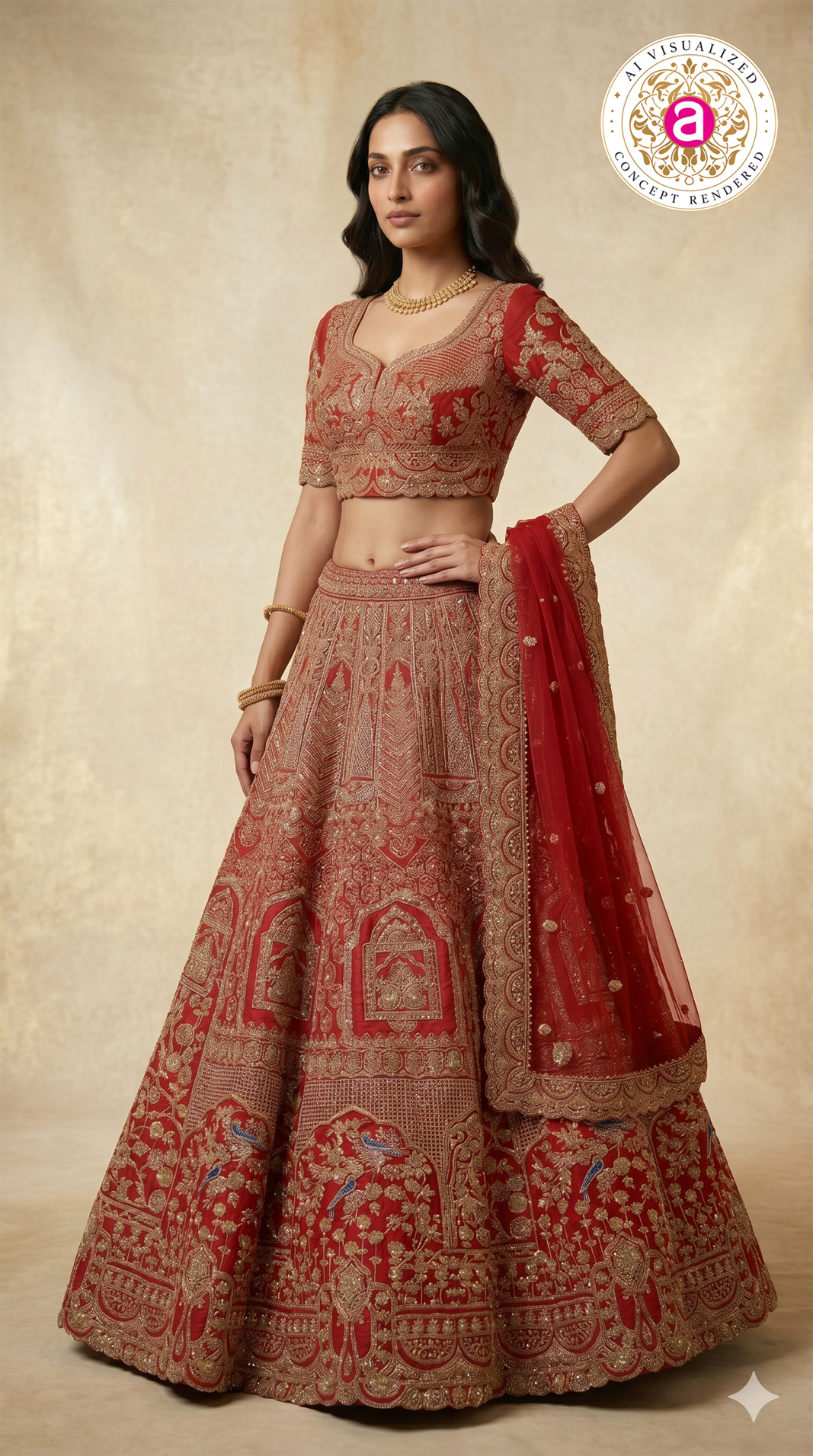 Royal Crimson Red Bridal Lehenga Set with Heritage Zari Embroidery & Designer Net Dupatta