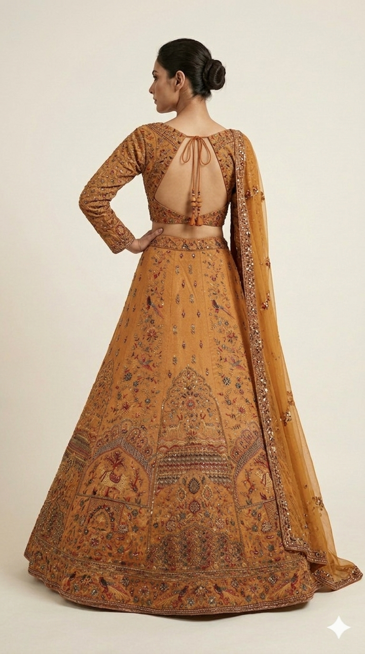 Mustard Gold Heritage Bridal Lehenga Set with Intricate Hand Embroidery & Traditional Motifs