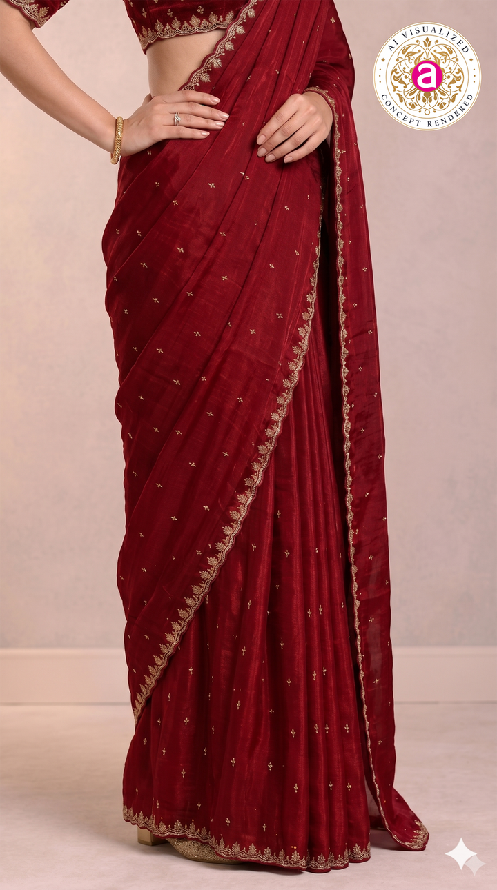 Wine Red Handwork Saree with Designer Handwork Blouse