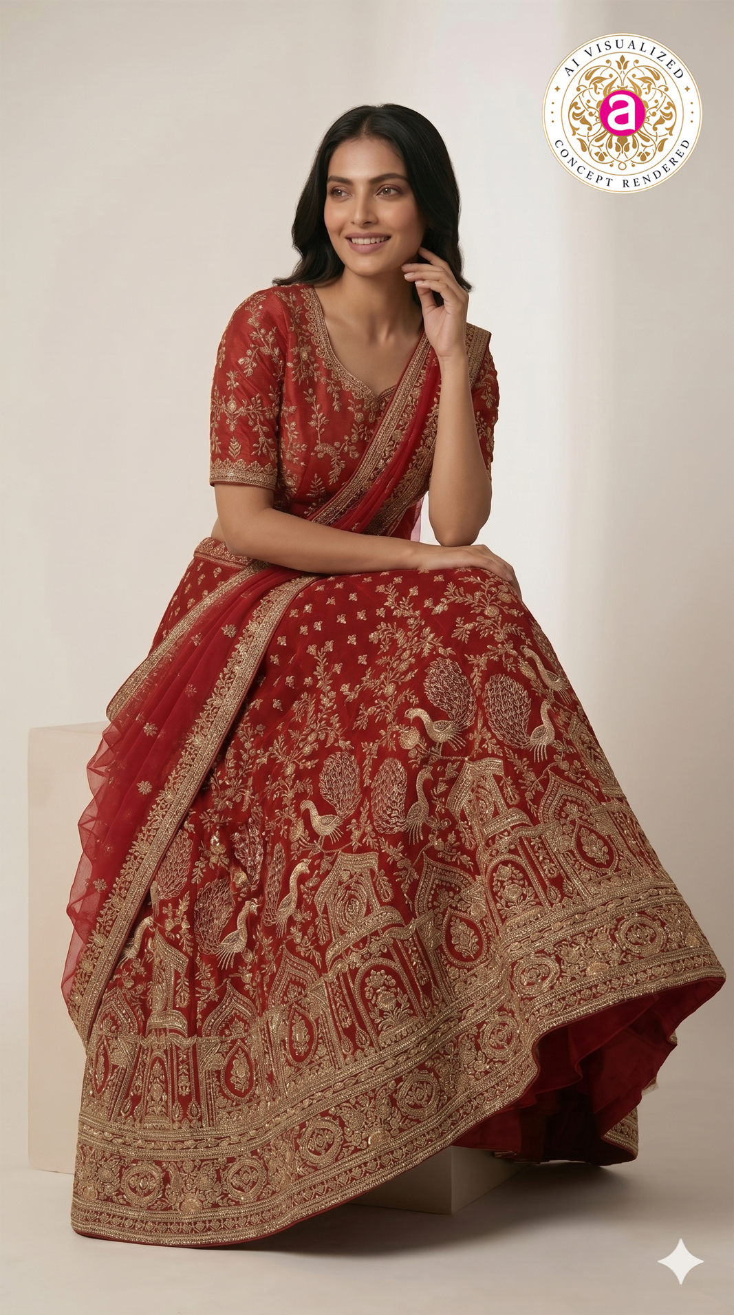 Royal Crimson Red Bridal Lehenga Set with Heritage Zari Embroidery & Net Dupatta