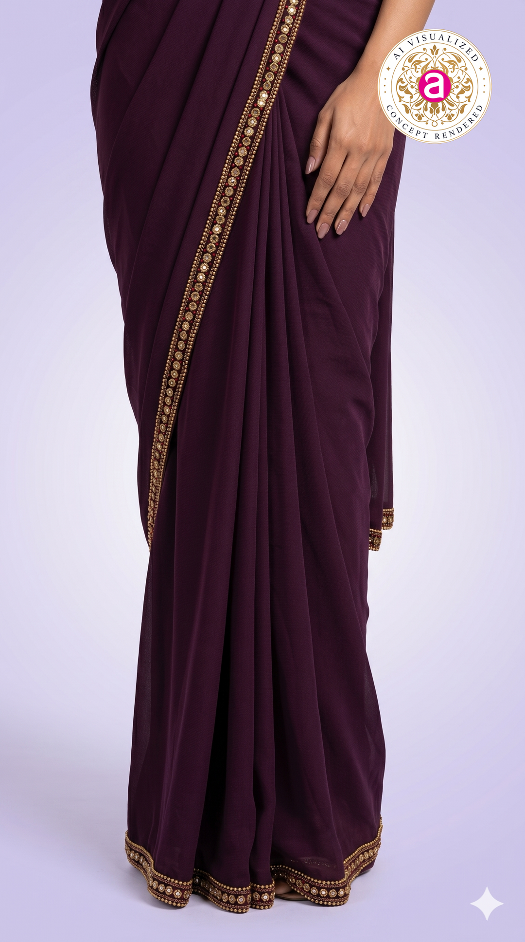 Wine Purple Ready-to-Wear Saree with Embellished Designer Blouse