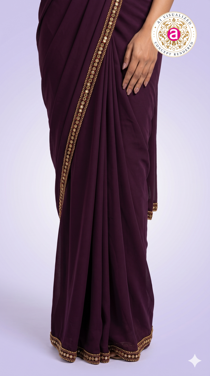 Wine Purple Ready-to-Wear Saree with Embellished Designer Blouse