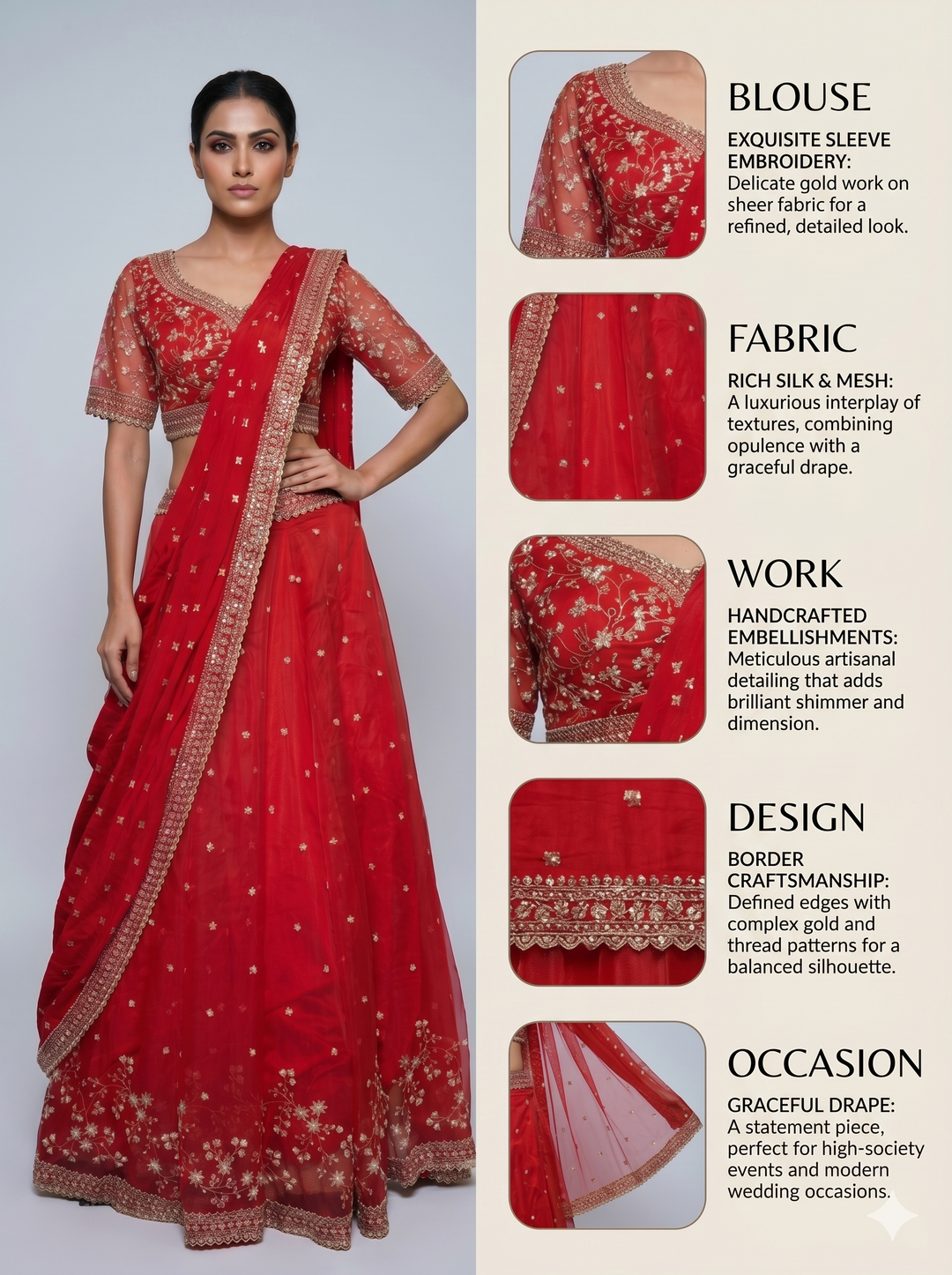 Ruby Red Embroidered Lehenga Choli Set with  Dupatta