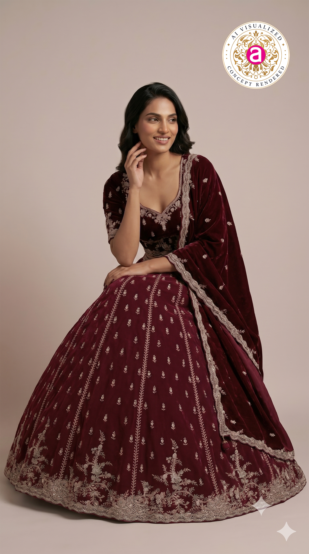 Wine Maroon Designer Embroidered Lehenga Set with Matching Dupatta