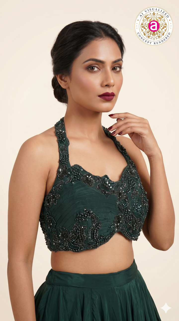 Emerald Green Designer Party Wear Lehenga Set