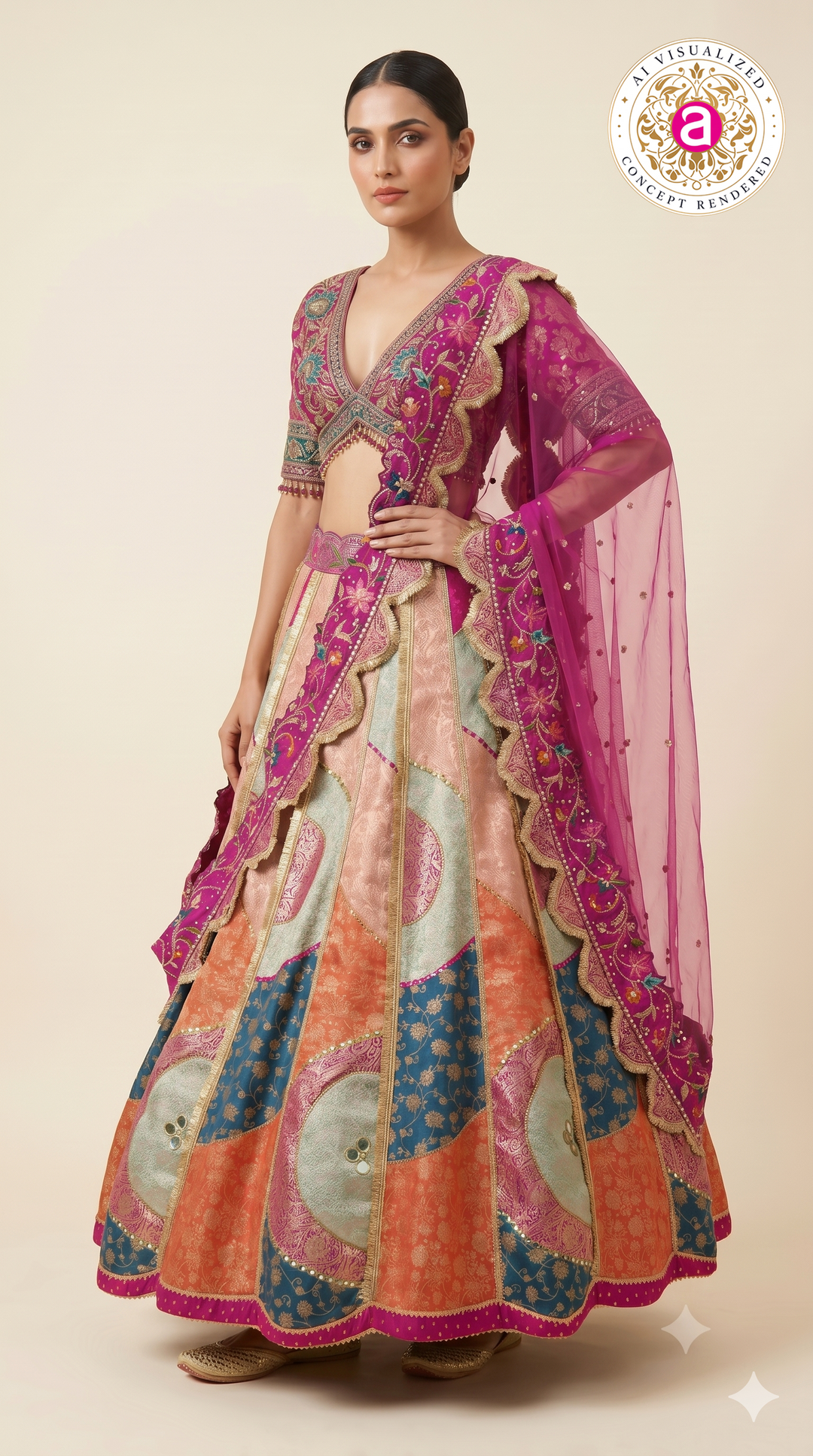 Rani Pink Heritage Patchwork Designer Lehenga Set