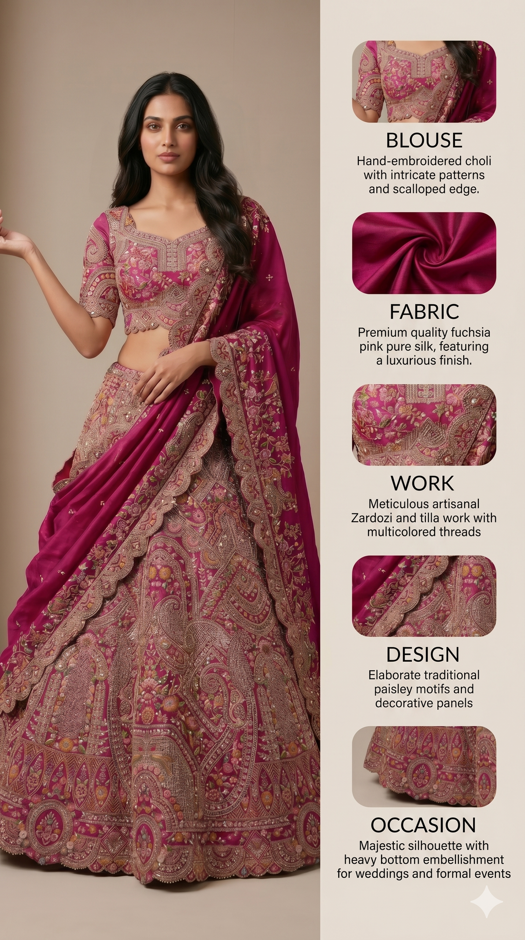 Royal Magenta Bridal Lehenga Set with Heritage Zardozi Embroidery & Regal Motifs