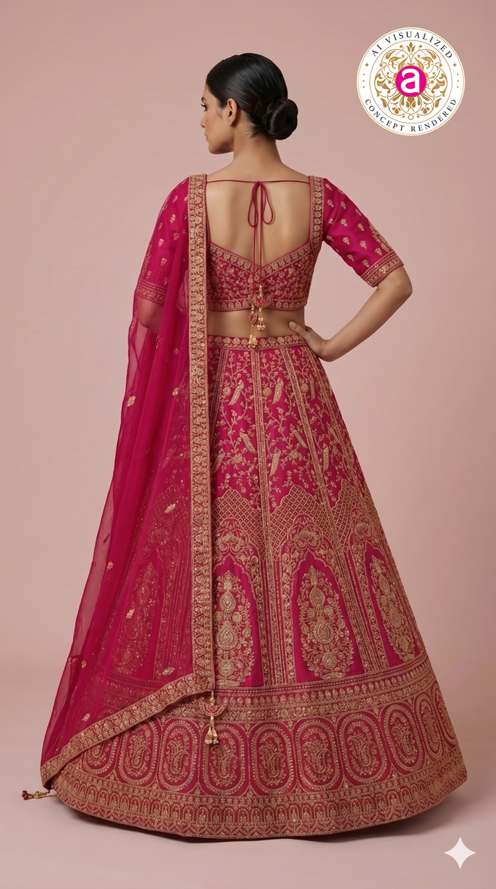 Rani Pink Bridal Lehenga Set with Royal Zari Embroidery & Designer Dupatta