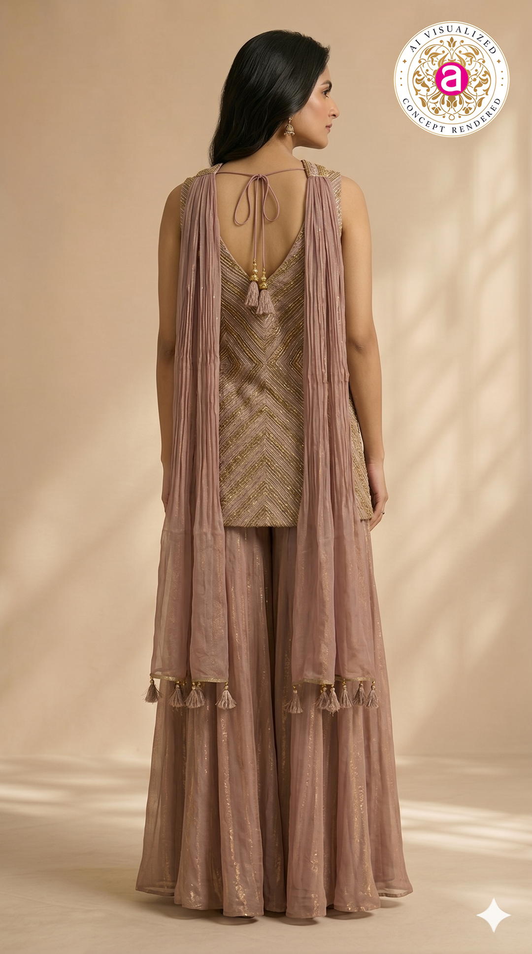 Dusty Rose Embellished Sharara Set with Embroidered Jacket