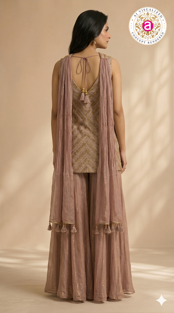 Dusty Rose Embellished Sharara Set with Embroidered Jacket