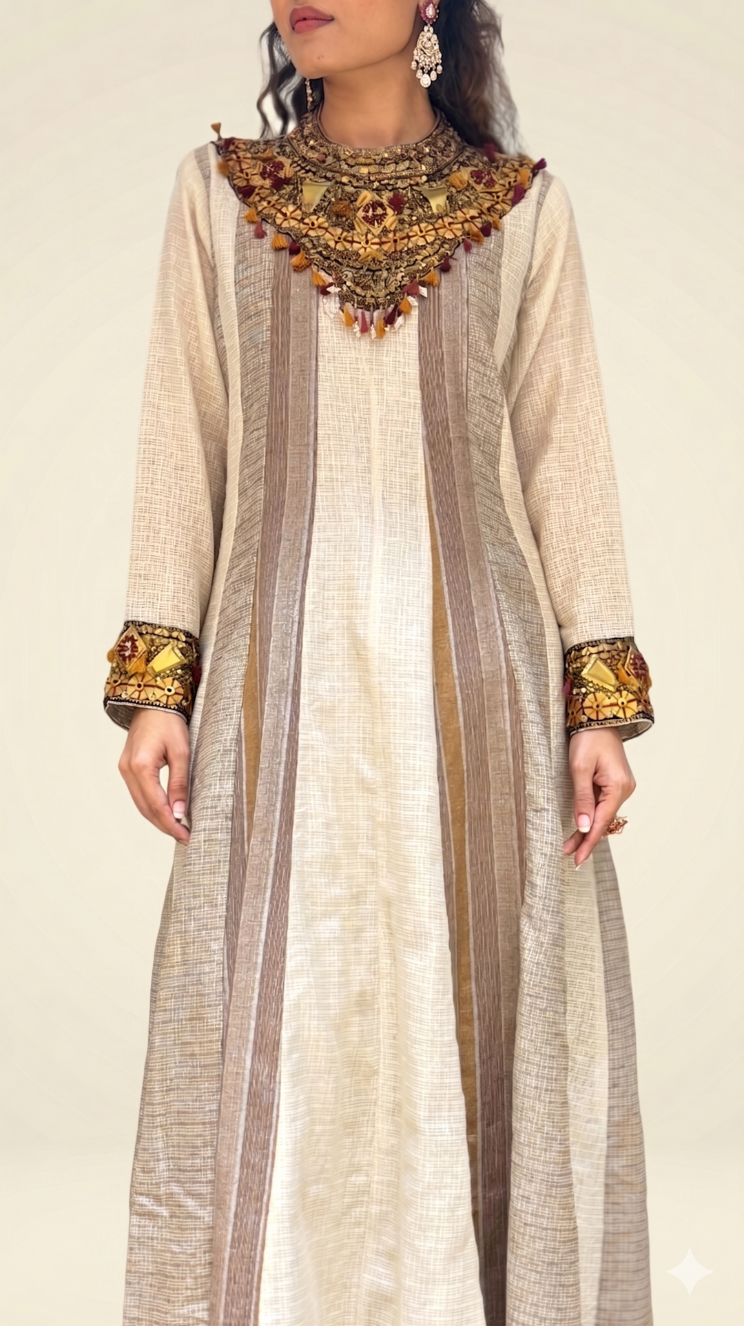 Beige Handcrafted A-Line with Embellished Statement Yoke