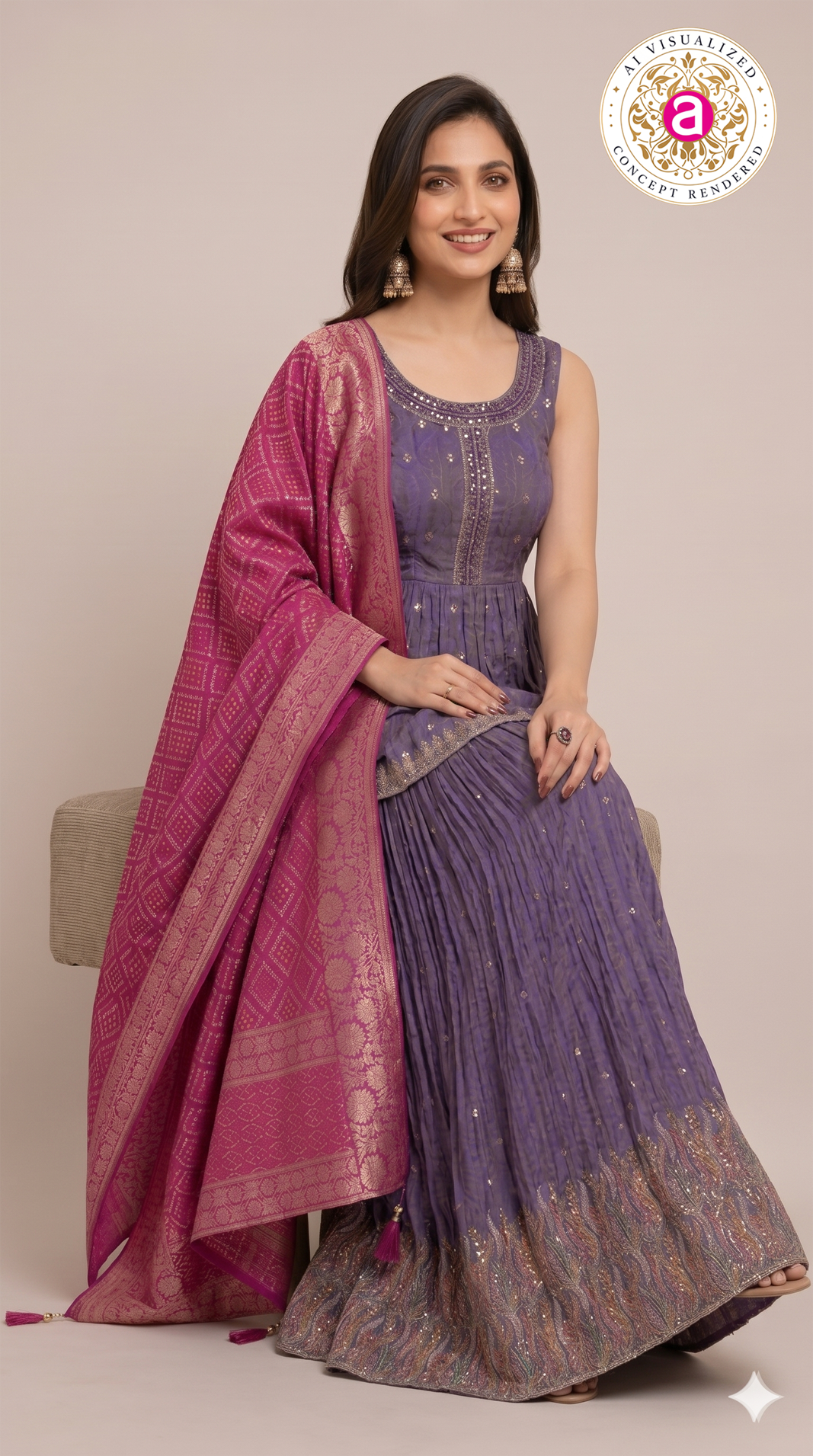 Purple Handwork Lehenga Skirt Set with Banarasi Dupatta