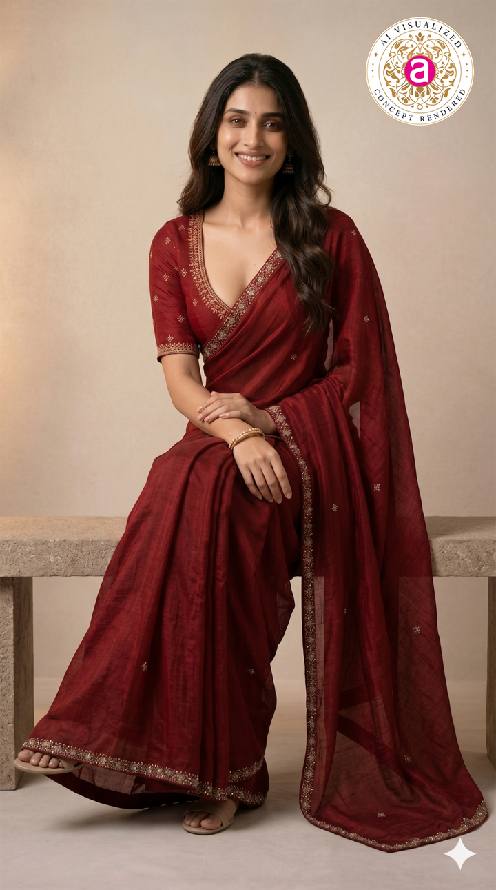 Red Handwork Saree with Designer Handwork Blouse