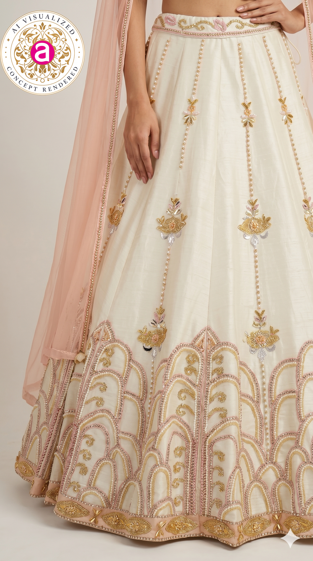 Ivory Blush Pink Embroidered Designer Lehenga Choli with Net Dupatta