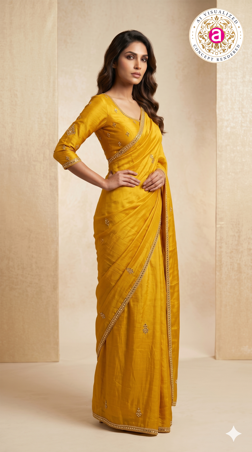 Mustard Yellow Mirror Work Designer Saree with Embellished Blouse