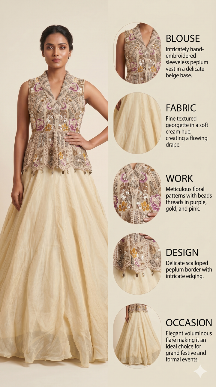 Ivory Floral Embroidered Designer Lehenga Set
