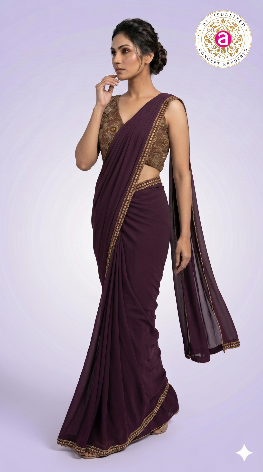 Wine Purple Ready-to-Wear Saree with Embellished Designer Blouse