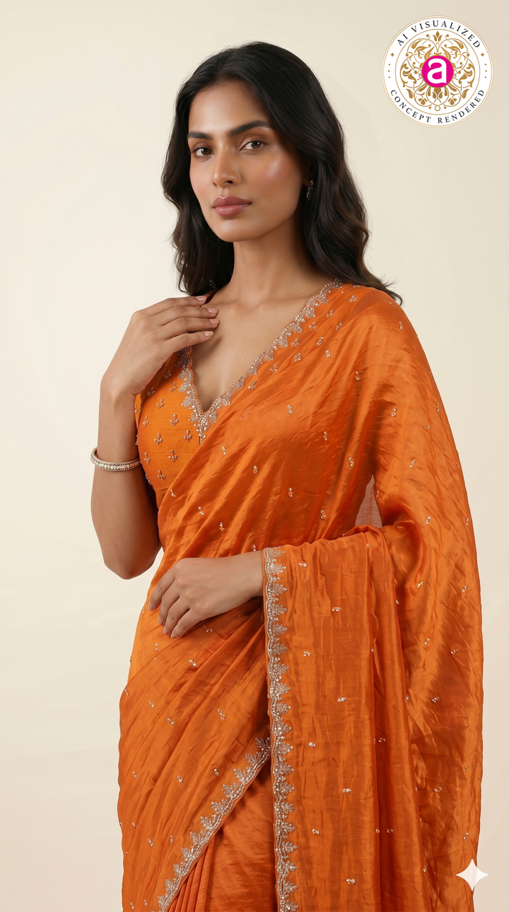 Orange Handwork Border Saree with Designer Blouse