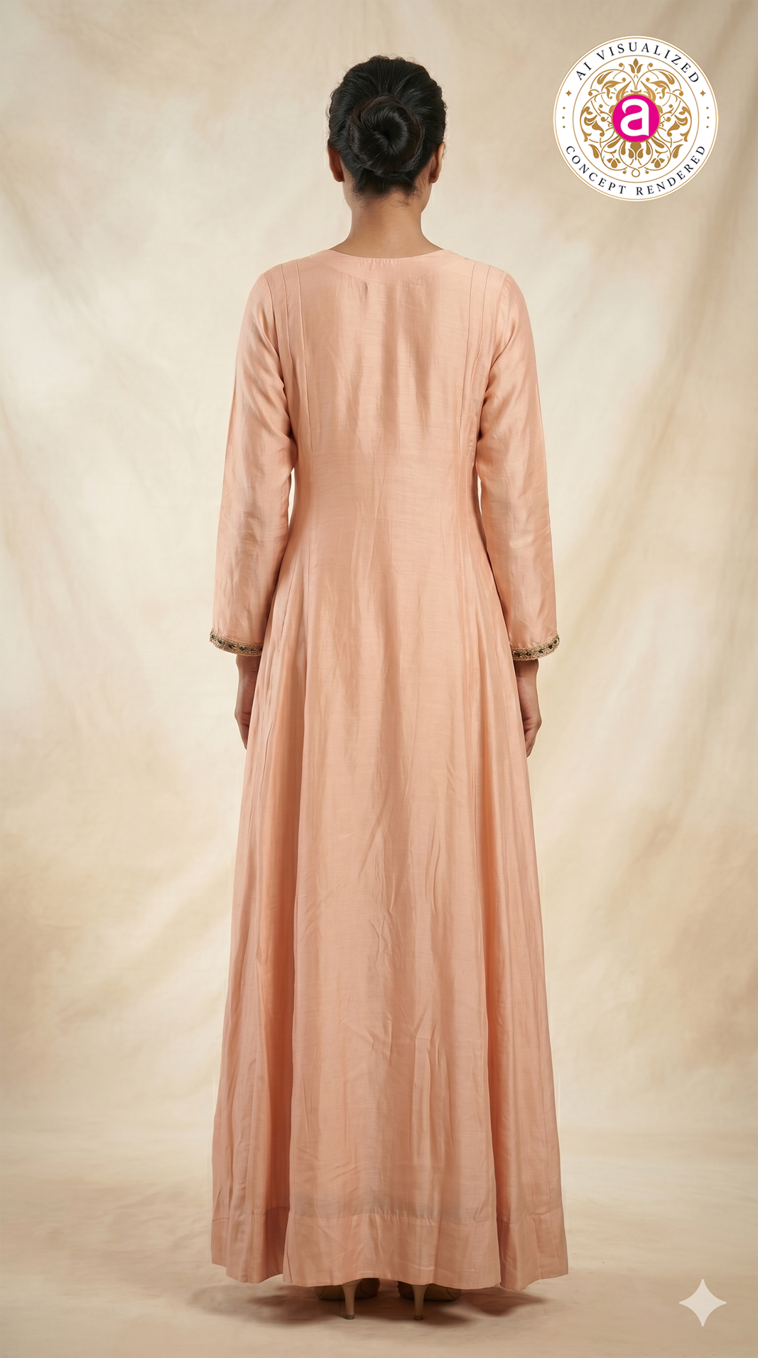 Peach Floral Embroidered Anarkali Gown