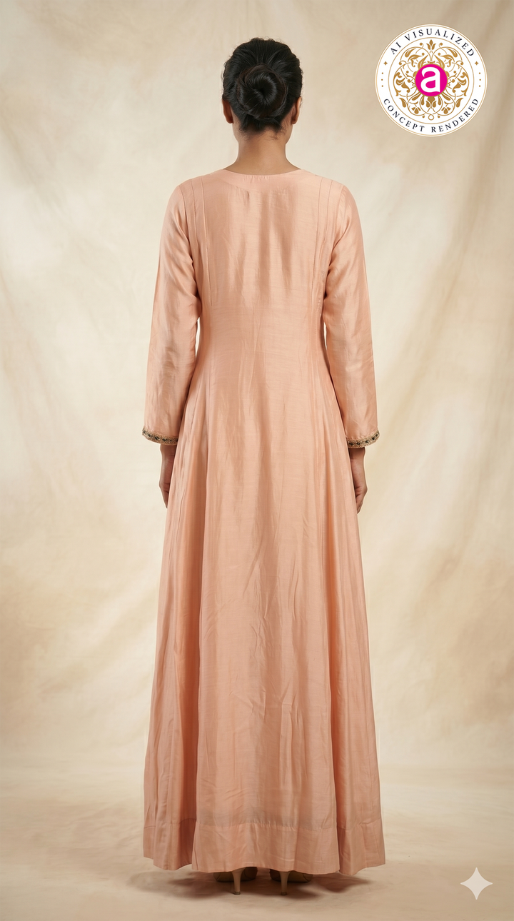 Peach Floral Embroidered Anarkali Gown