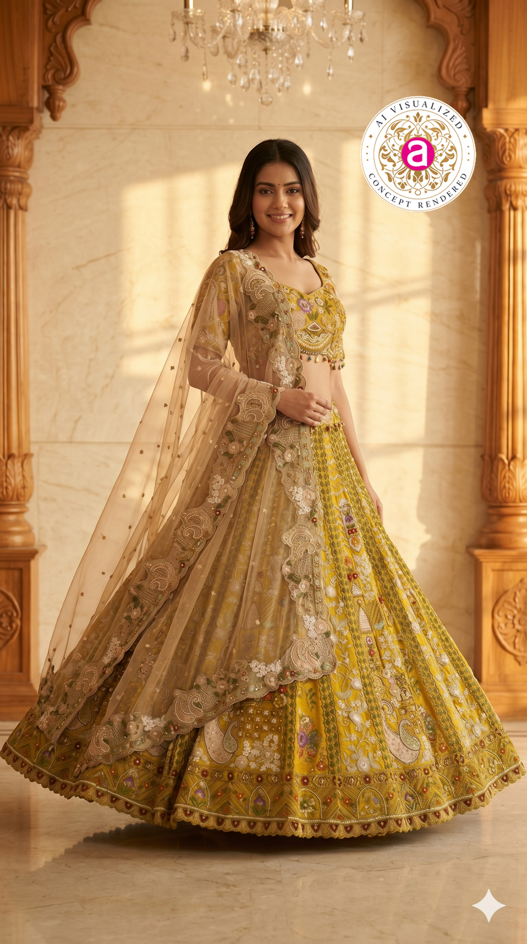 Mustard Yellow Designer Lehenga Set with Embroidered Blouse and Net Dupatta