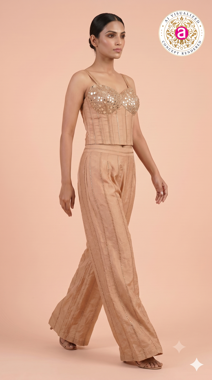 Blush Peach Embellished Corset Co-Ord Set