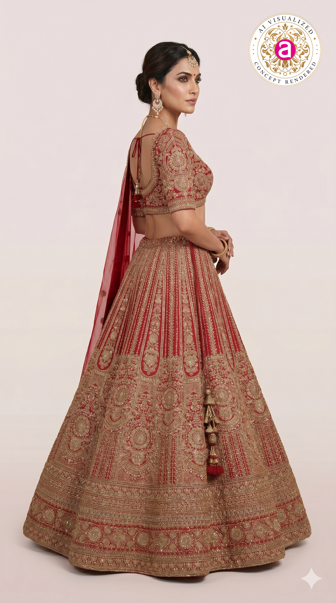 Bridal Red Zari Embroidered Lehenga Choli with Heritage Motifs & Dupatta