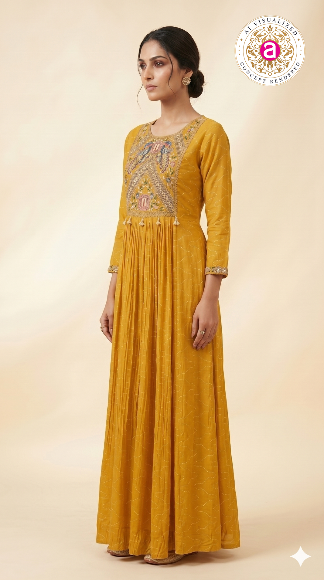 Mustard Yellow Embroidered Anarkali Gown