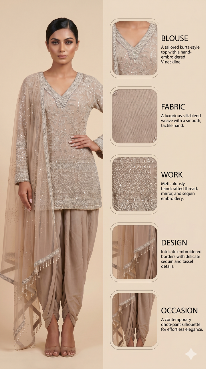 Taupe Beige Heavily Embroidered Patiala Suit Set