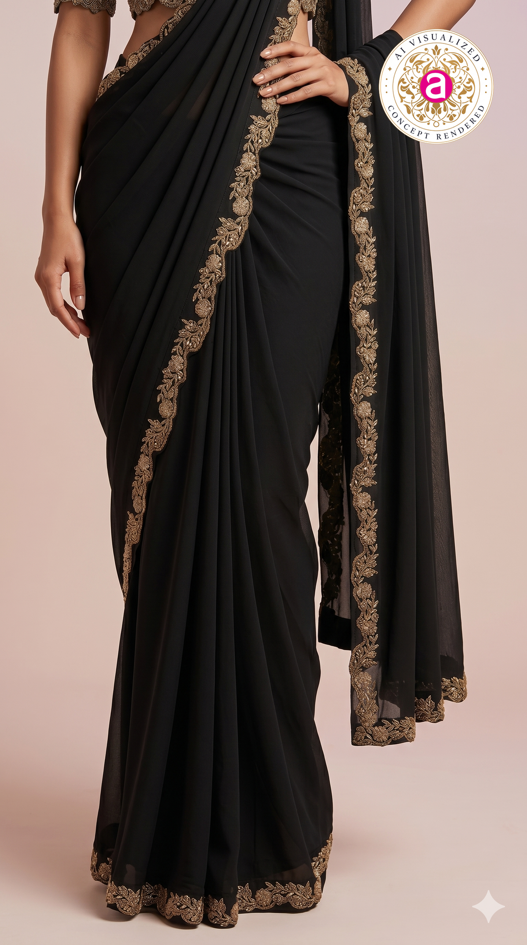 Black Designer Saree with Embroidered Blouse & Statement Border