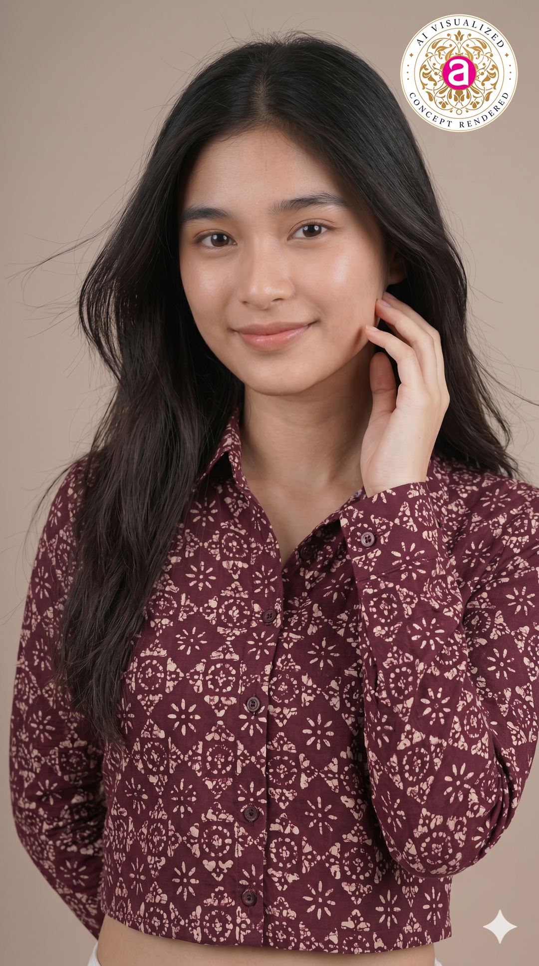 Wine Printed Crop Shirt Top