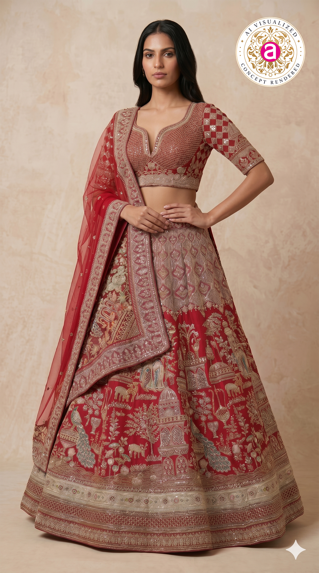 Royal Crimson Red Bridal Lehenga Set with Heritage Zari Embroidery & Designer Net Dupatta