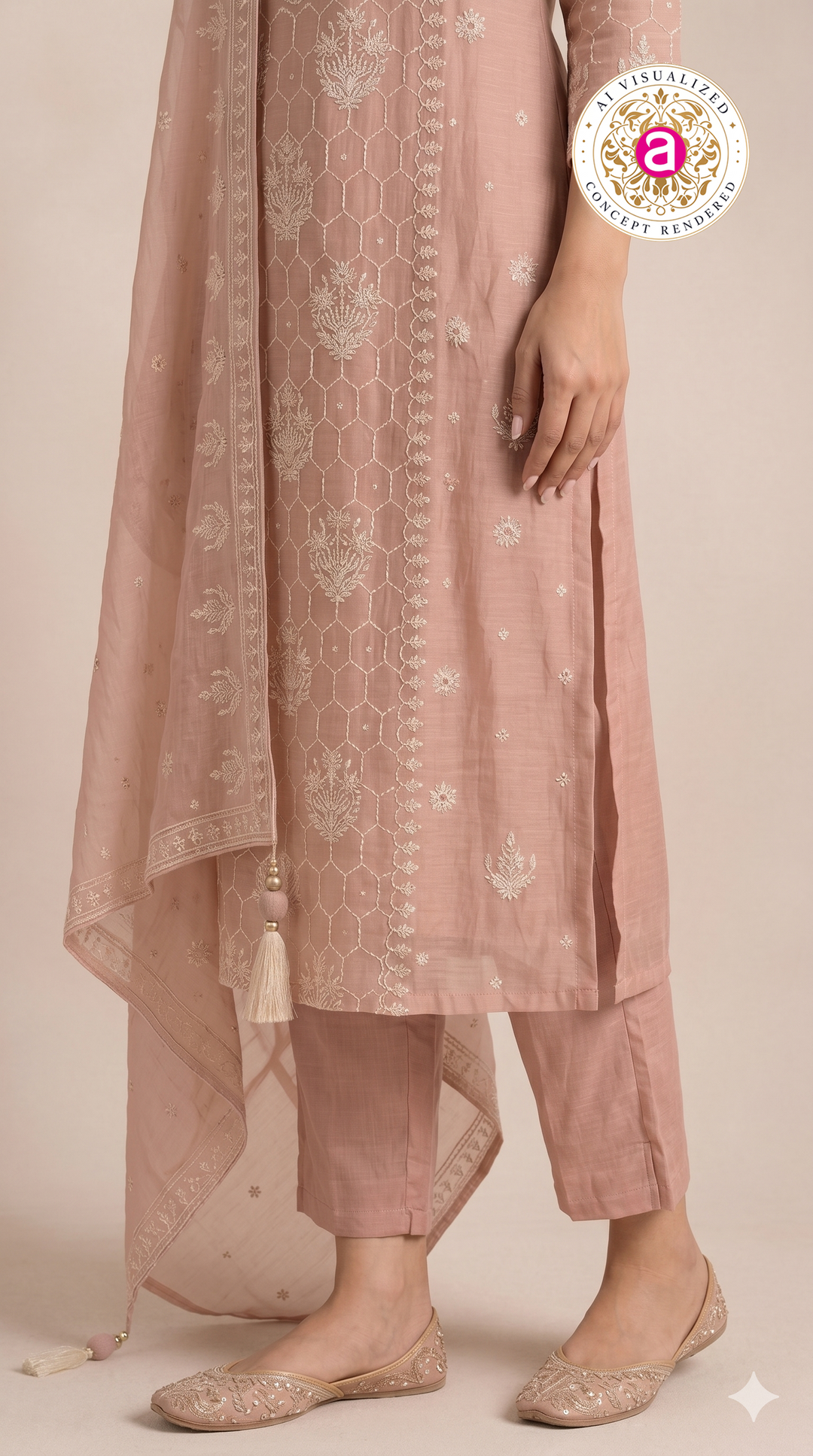 Blush Pink Embroidered Straight Kurta Set with Dupatta