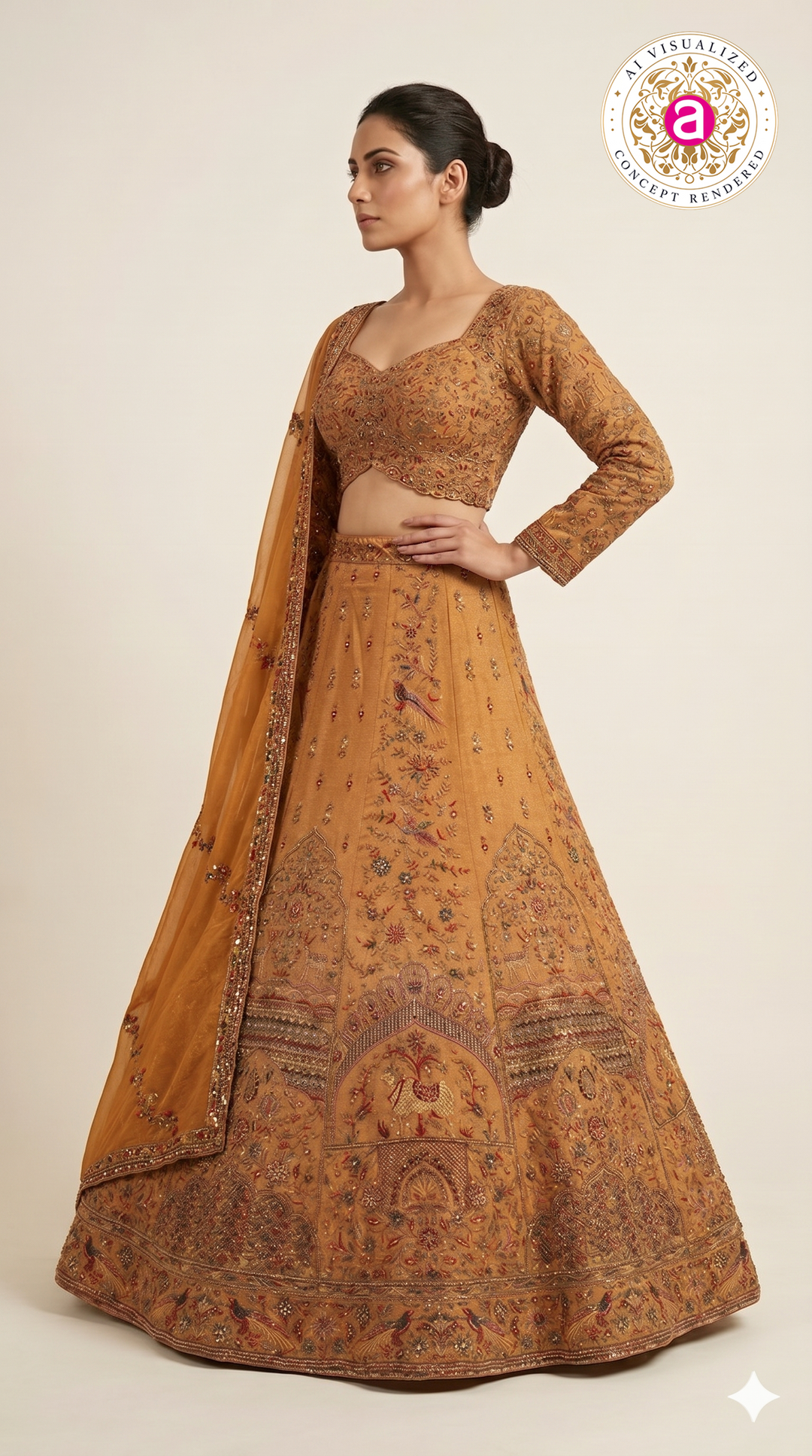 Mustard Gold Heritage Bridal Lehenga Set with Intricate Hand Embroidery & Traditional Motifs