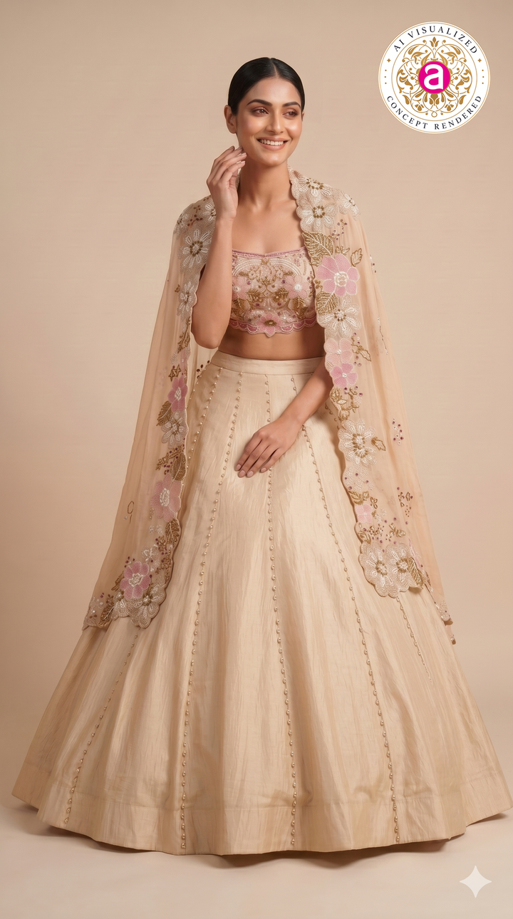 Blush Ivory Floral Embroidered Designer Lehenga Set