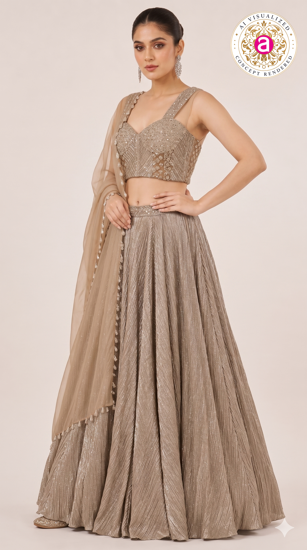 Champagne Gold Handwork Choli Lehenga Set with Dupatta