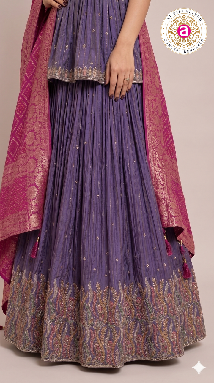Purple Handwork Lehenga Skirt Set with Banarasi Dupatta