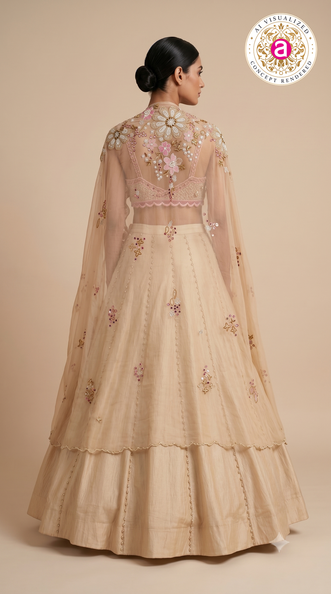 Blush Ivory Floral Embroidered Designer Lehenga Set