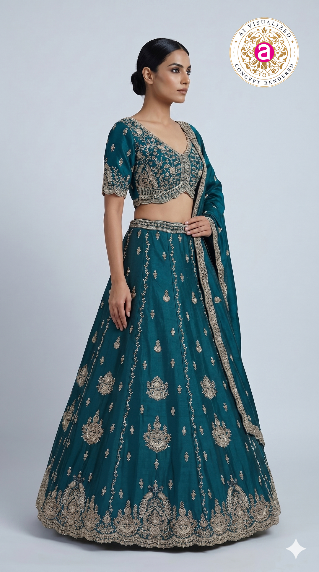 Teal Blue Designer Lehenga Set with Zari Embroidery & Regal Embellished Dupatta